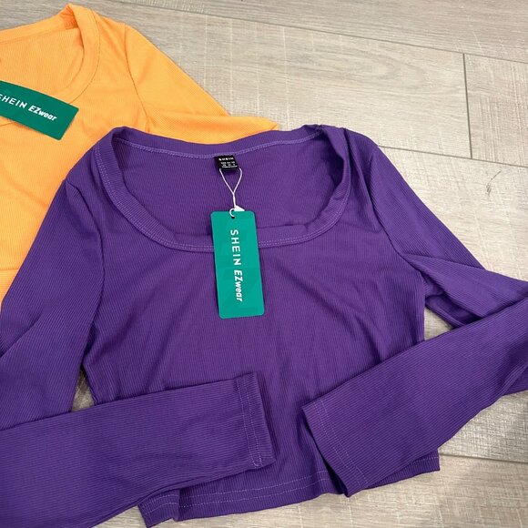 SHEIN WOMENS LONG SLEEVE SHIRTS NEW PURPLE AND YELLOW XS - Picture 2 of 7